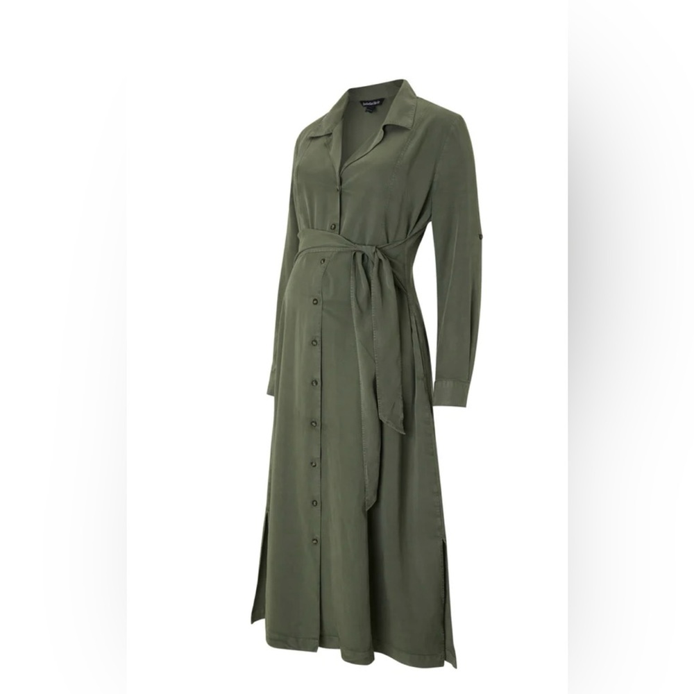 Isabella Oliver Kelsey Maternity & Nursing Dress, Olive Green Midi Shirt Dress - Picture 14 of 14